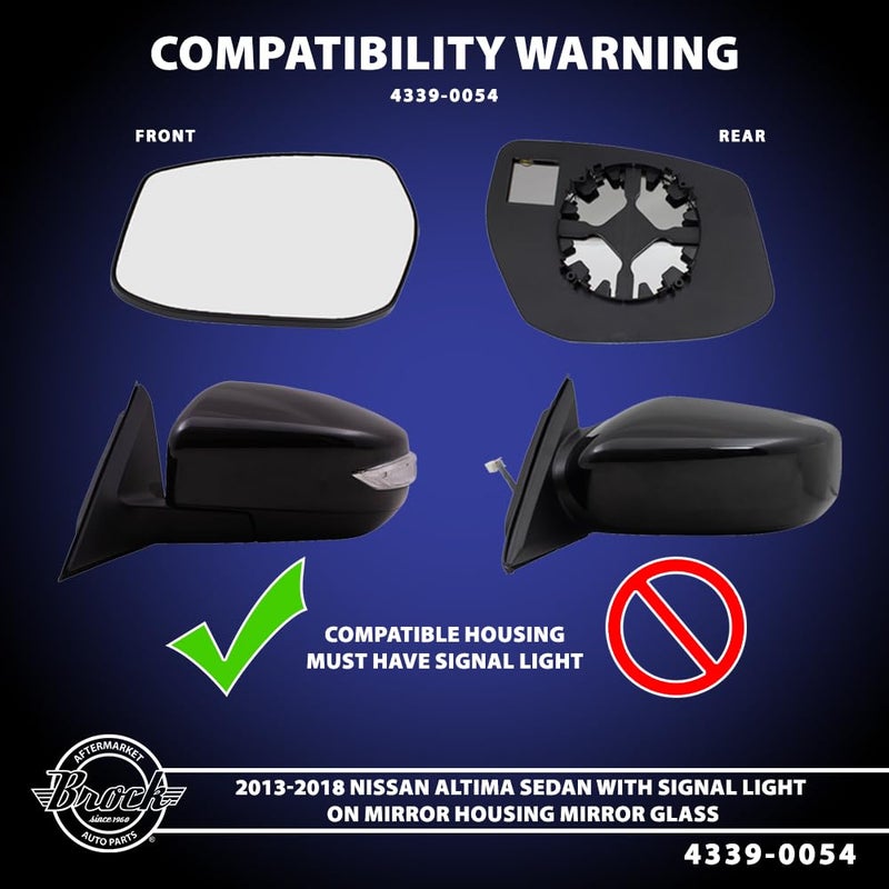Brock Mirror Glass with Base for 2013-2018 Altima Sedan Turn Signal Indicator for 2013-2019 Sentra 963653TH2A Right NI1325106 - Image 3